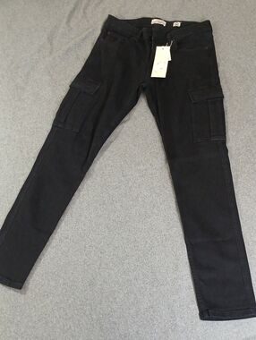 Celio Men's NEW Skinny Cargo Jeans in Black - Slim Utility Style 34x32